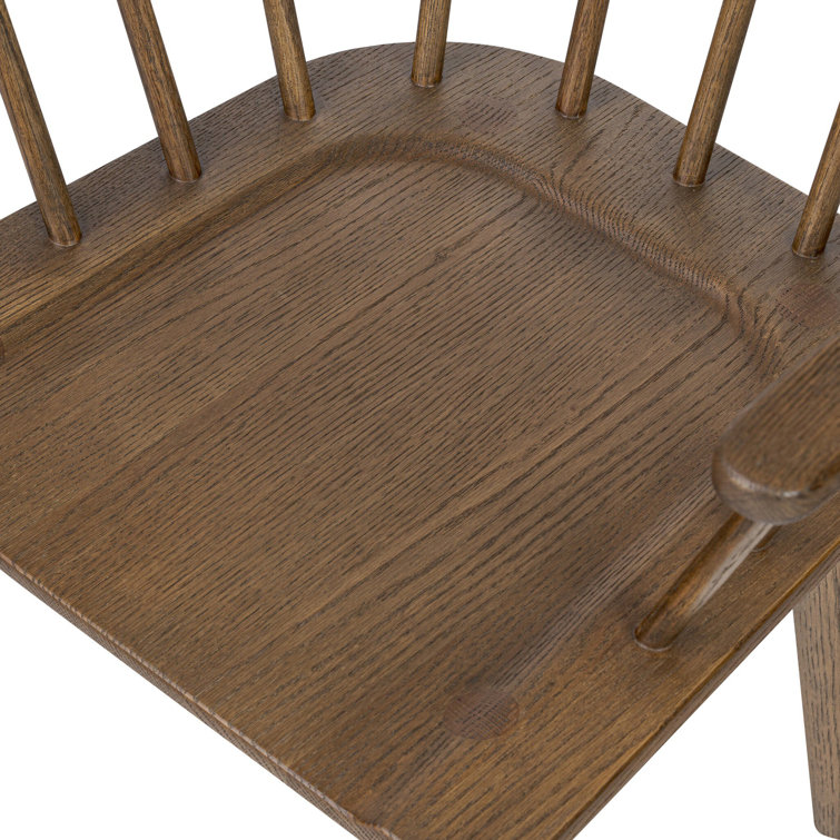Almond Oak Upholstered Windsor Arm Chair with Slat Back