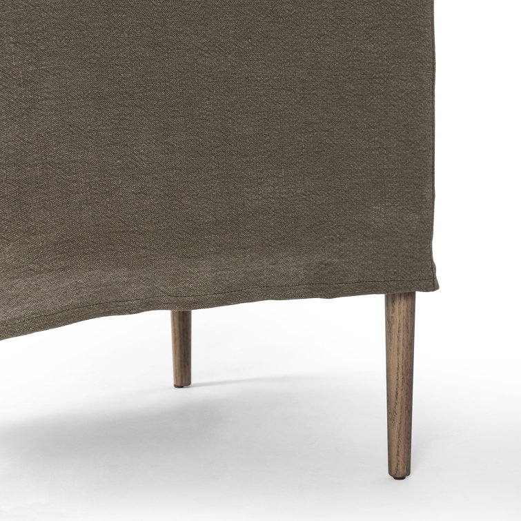 Olive Upholstered Linen Arm Chair with Wooden Legs