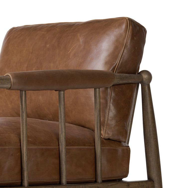 Mahogany Leather and Wood Modern Accent Chair