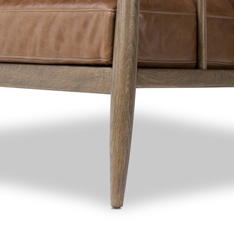 Mahogany Leather and Wood Modern Accent Chair