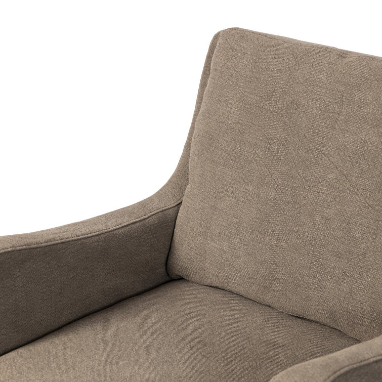 Coffee Linen Upholstered Arm Chair with Wood Legs