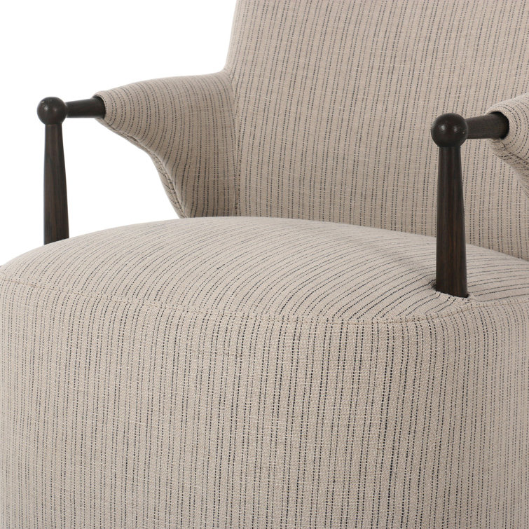 Laine Navy Upholstered Linen Arm Chair with Wood Frame