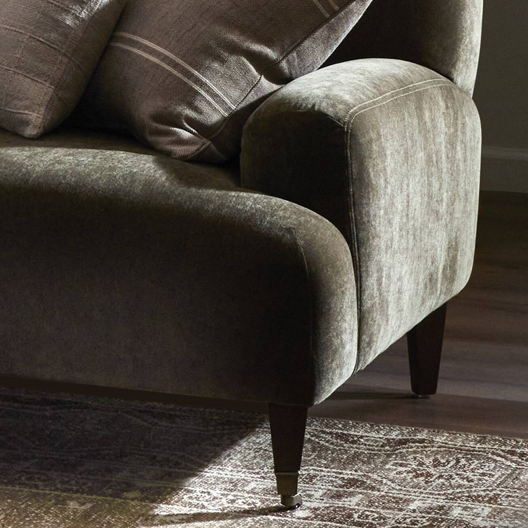 Olive Velvet Round Arm Sofa with Brass Casters