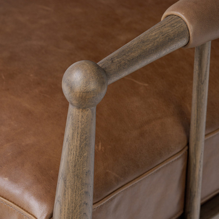Mahogany Leather and Wood Modern Accent Chair