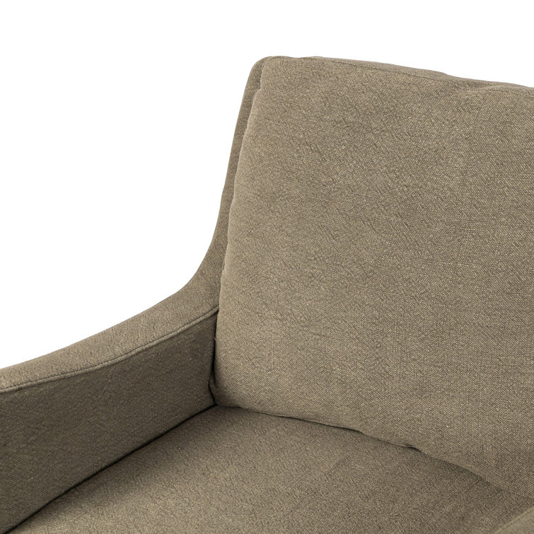 Olive Upholstered Linen Arm Chair with Wooden Legs