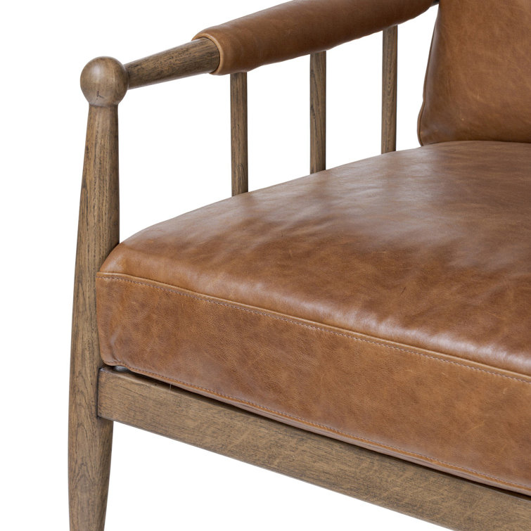 Mahogany Leather and Wood Modern Accent Chair