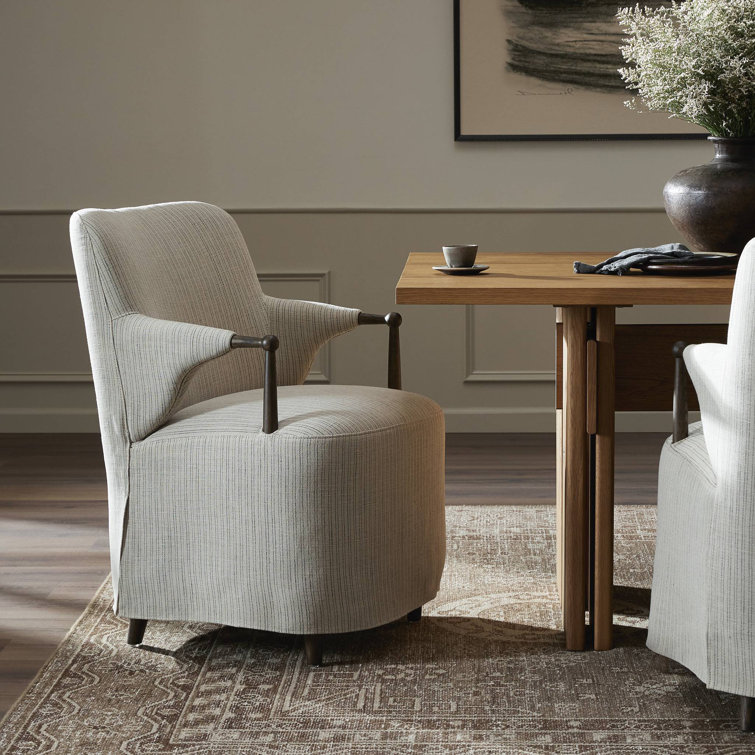 Laine Navy Upholstered Linen Arm Chair with Wood Frame
