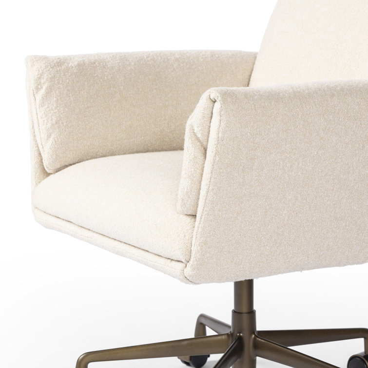 Sand Linen Upholstered Modern Desk Chair with Rolling Base