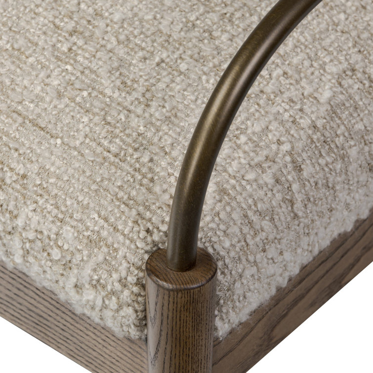 Stone and Brown Wood Accent Chair with Brass Frame