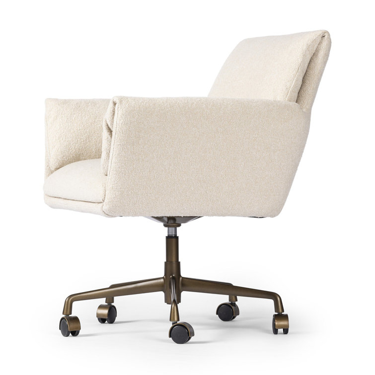 Sand Linen Upholstered Modern Desk Chair with Rolling Base
