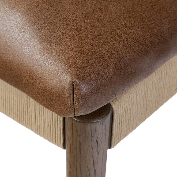 Mahogany Leather and Wood Side Chair with Rush Back