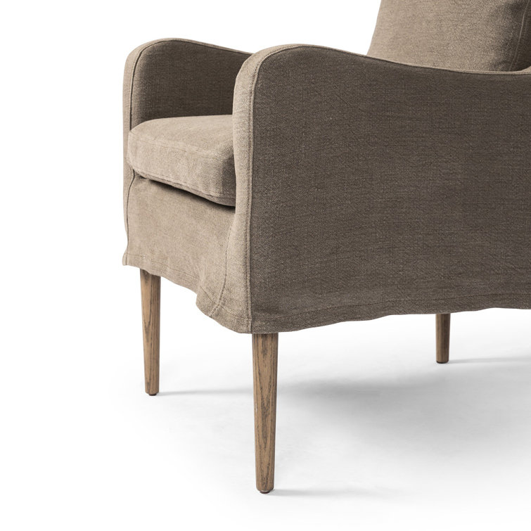 Coffee Linen Upholstered Arm Chair with Wood Legs