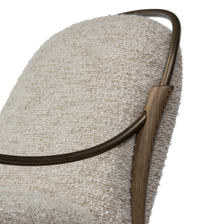 Stone and Brown Wood Accent Chair with Brass Frame