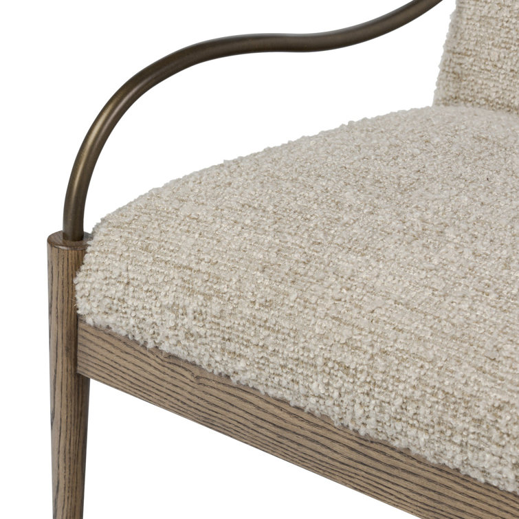 Stone and Brown Wood Accent Chair with Brass Frame