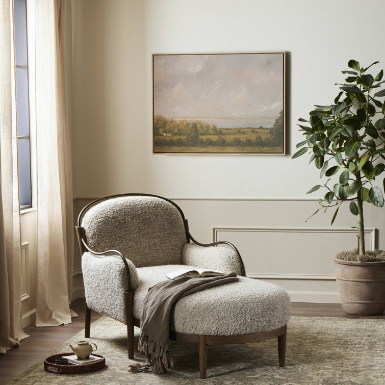 Stone Upholstered Walnut-Framed Chaise Lounge