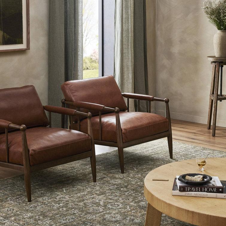 Mahogany Leather and Wood Modern Accent Chair