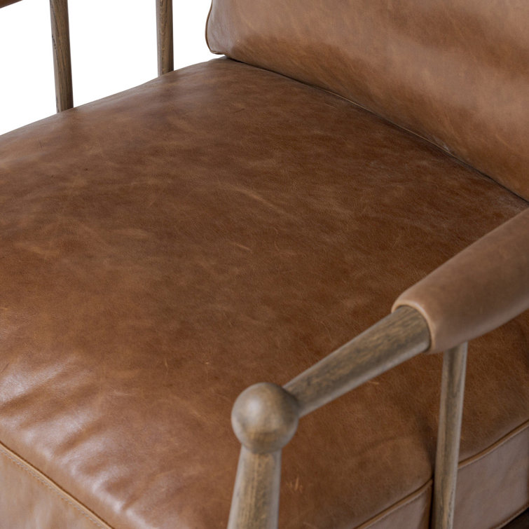 Mahogany Leather and Wood Modern Accent Chair