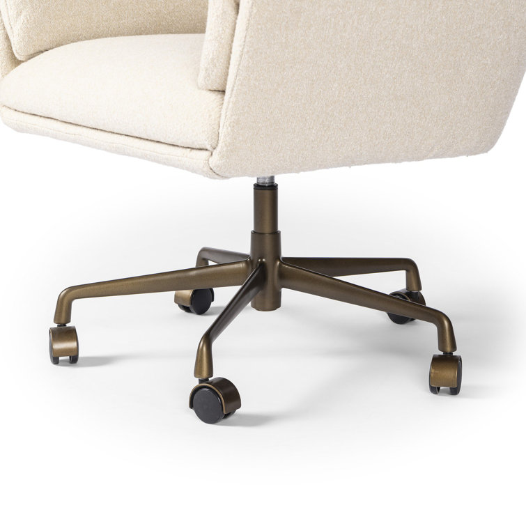 Sand Linen Upholstered Modern Desk Chair with Rolling Base
