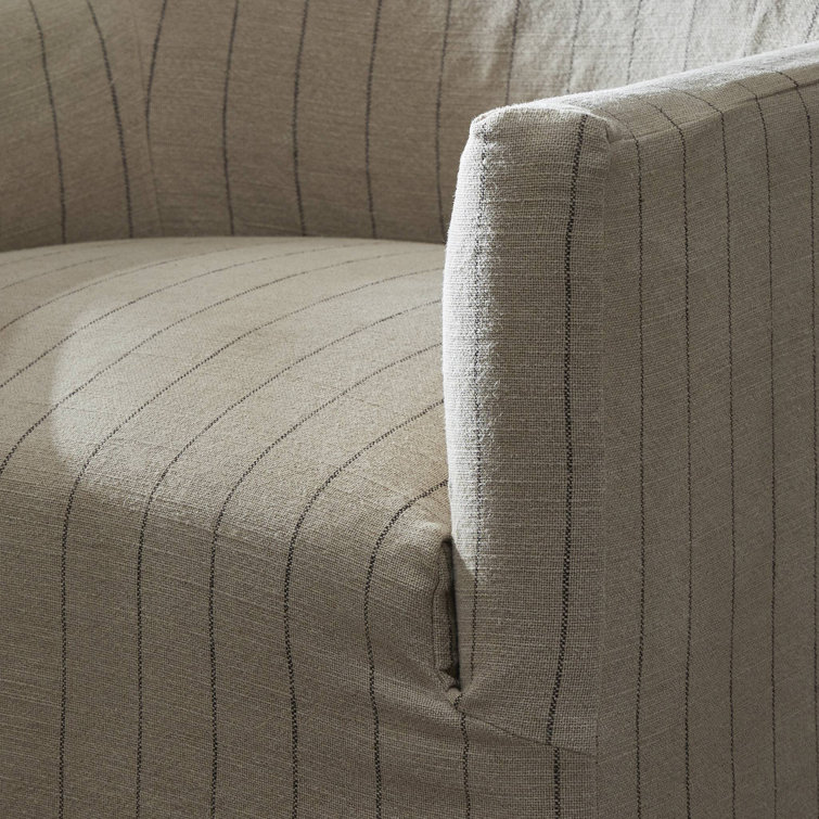 Beige Pine Swivel Club Chair with Slipcover