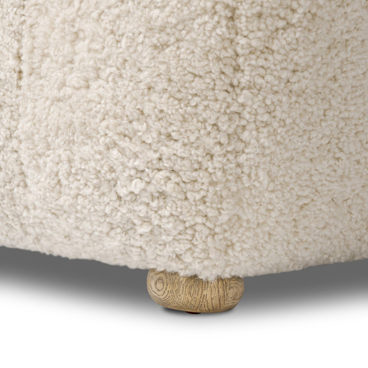 Beige Shearling Curved Modern Ottoman with Bun Feet