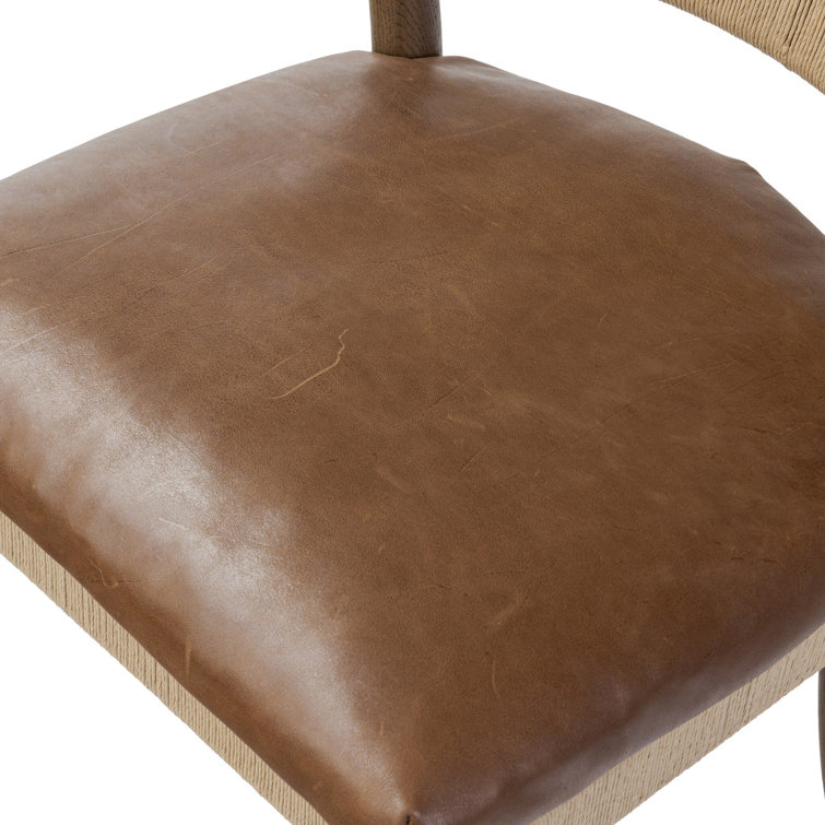 Mahogany Leather and Wood Side Chair with Rush Back