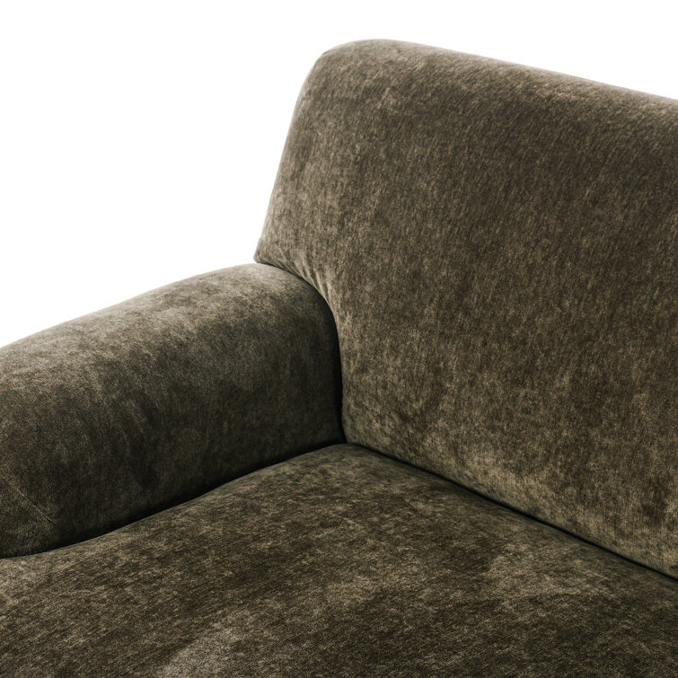 Olive Velvet Round Arm Sofa with Brass Casters