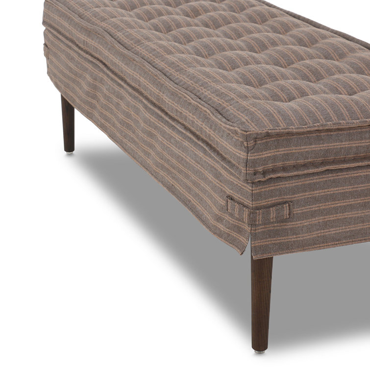 Cole 52" Bark Linen Tufted Accent Bench with Oak Legs