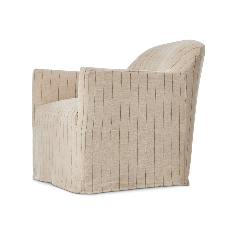 Beige Pine Swivel Club Chair with Slipcover
