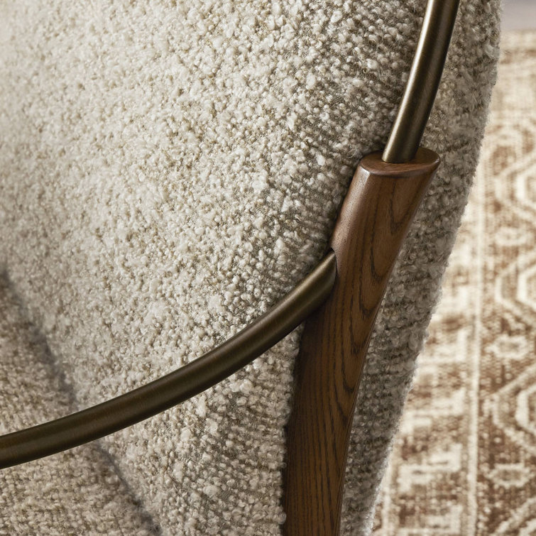 Stone and Brown Wood Accent Chair with Brass Frame