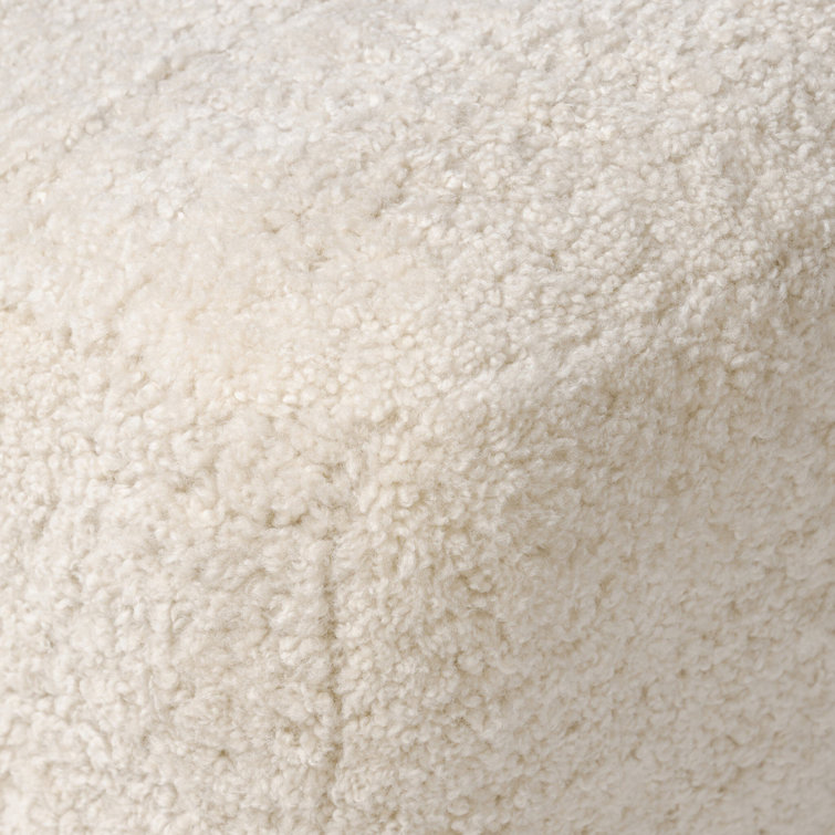 Beige Shearling Curved Modern Ottoman with Bun Feet