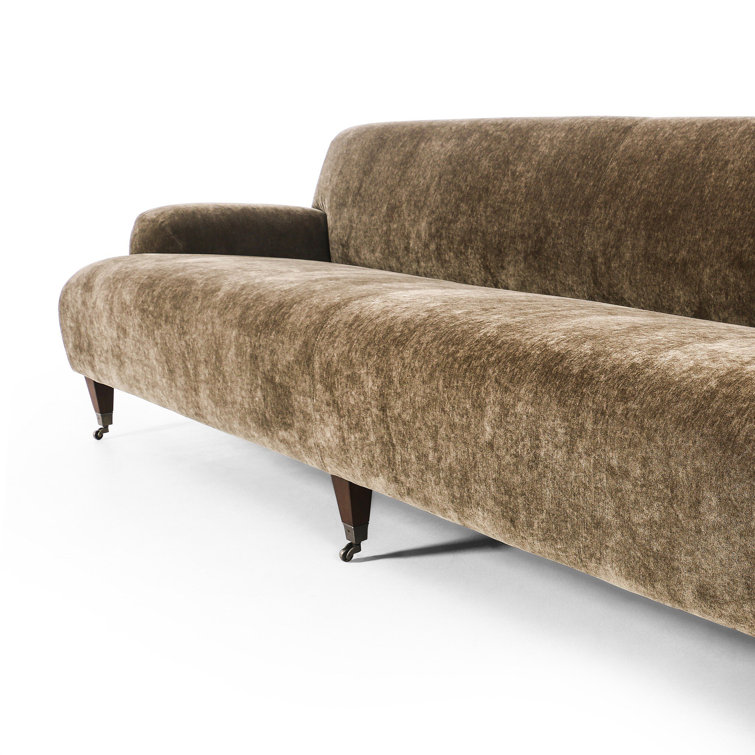 Olive Velvet Round Arm Sofa with Brass Casters