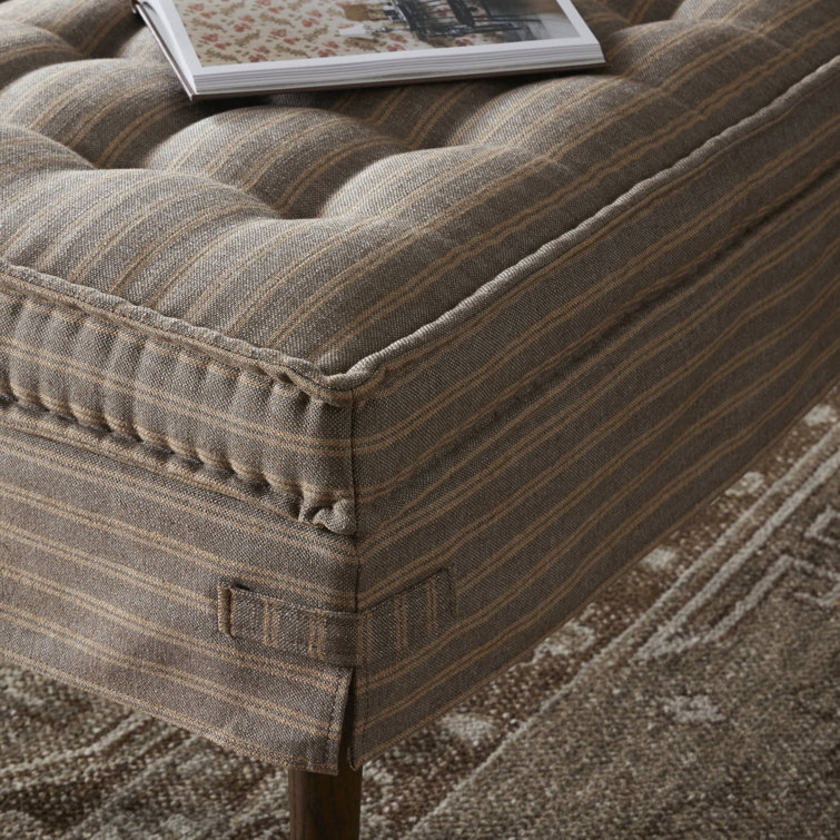 Cole 52" Bark Linen Tufted Accent Bench with Oak Legs
