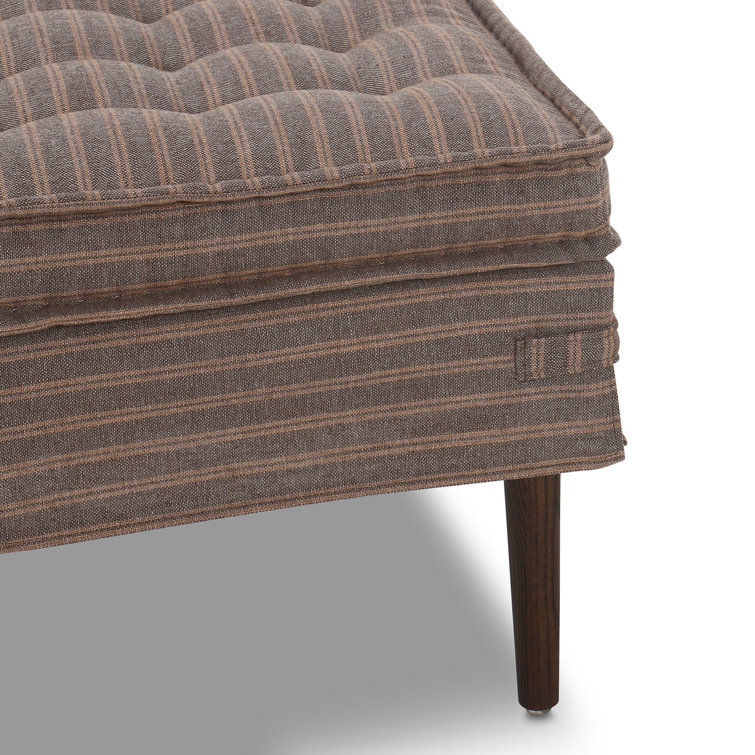 Cole 52" Bark Linen Tufted Accent Bench with Oak Legs