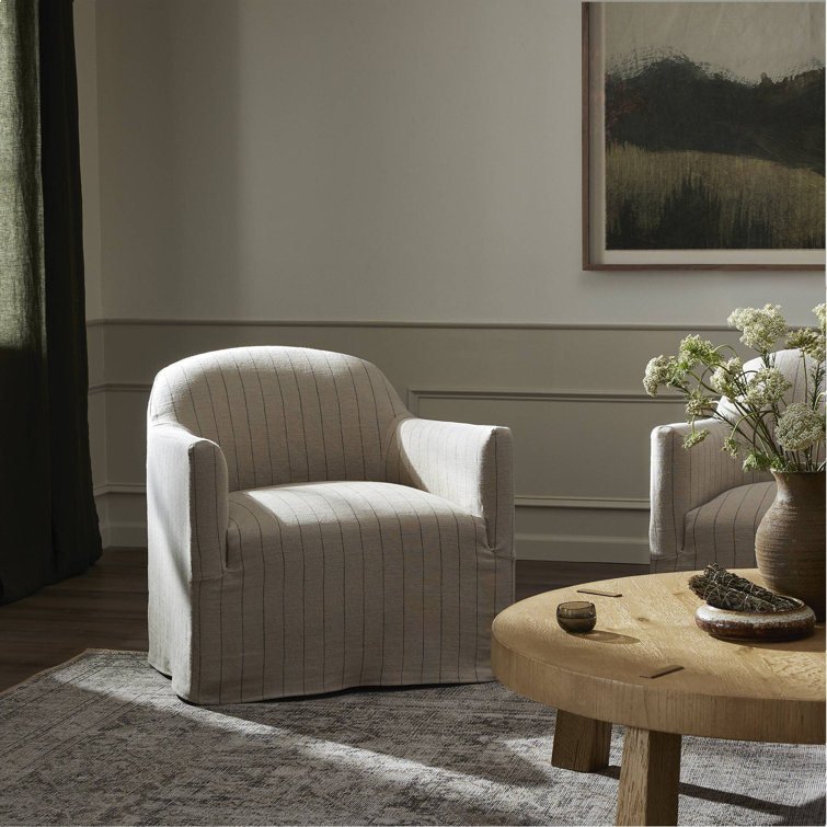 Beige Pine Swivel Club Chair with Slipcover