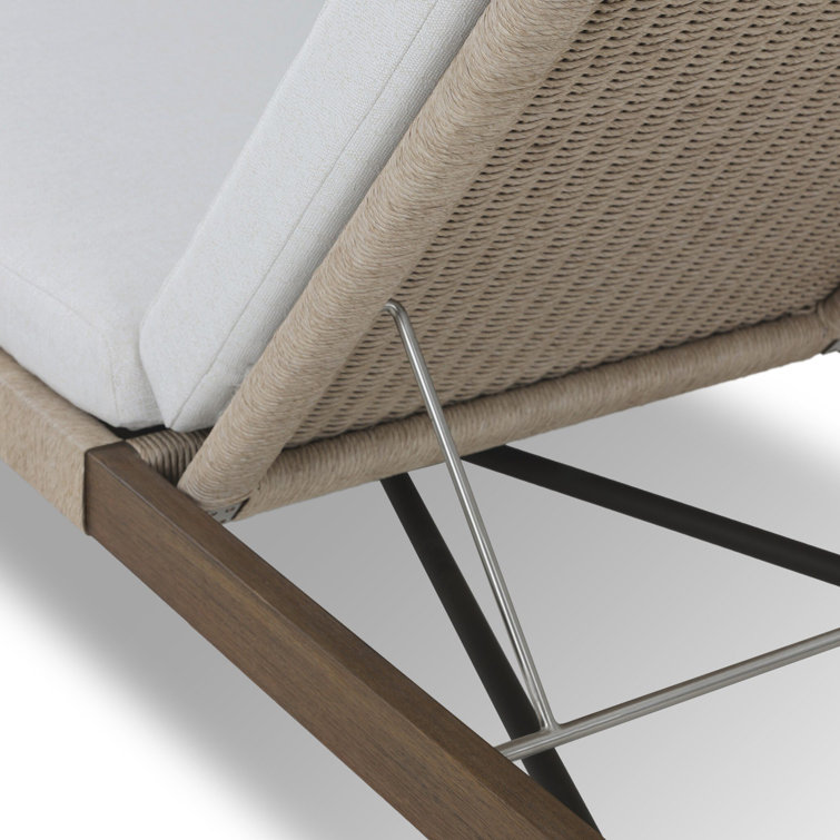 Alessi Linen Teak and Metal Outdoor Chaise Lounger with Cushions