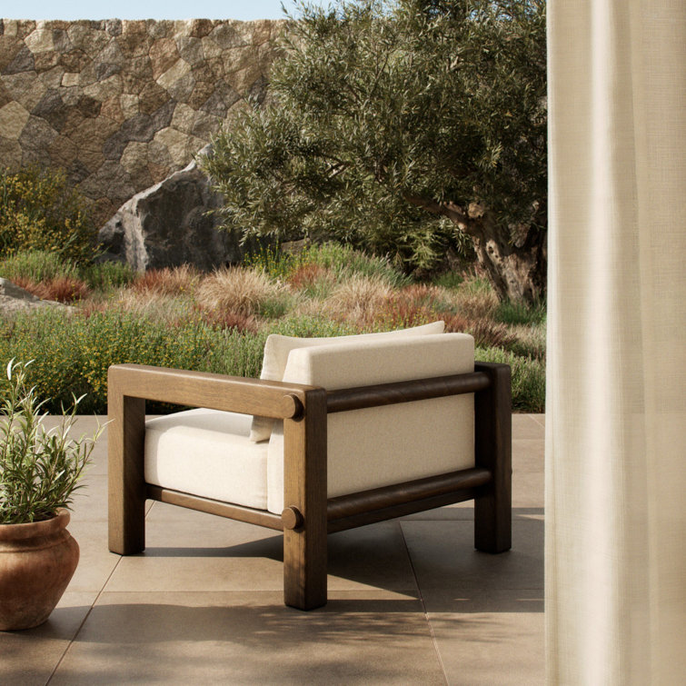 Ivory Upholstered Wooden Indoor/Outdoor Accent Chair