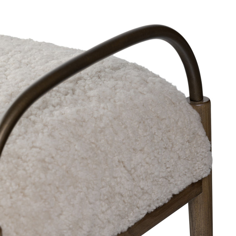 Demi 76" Beige Shearling and Iron Accent Bench
