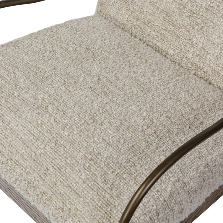 Stone and Brown Wood Accent Chair with Brass Frame