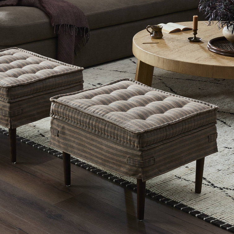 Bark Tufted Square Ottoman with Wood Legs, 24"