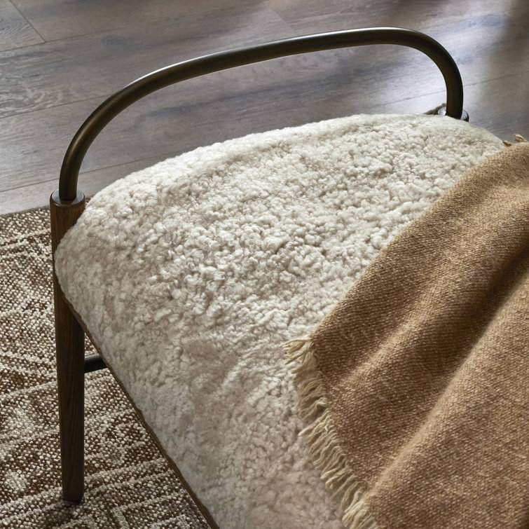 Demi 76" Beige Shearling and Iron Accent Bench