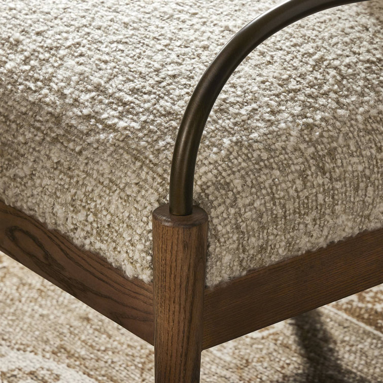 Stone and Brown Wood Accent Chair with Brass Frame