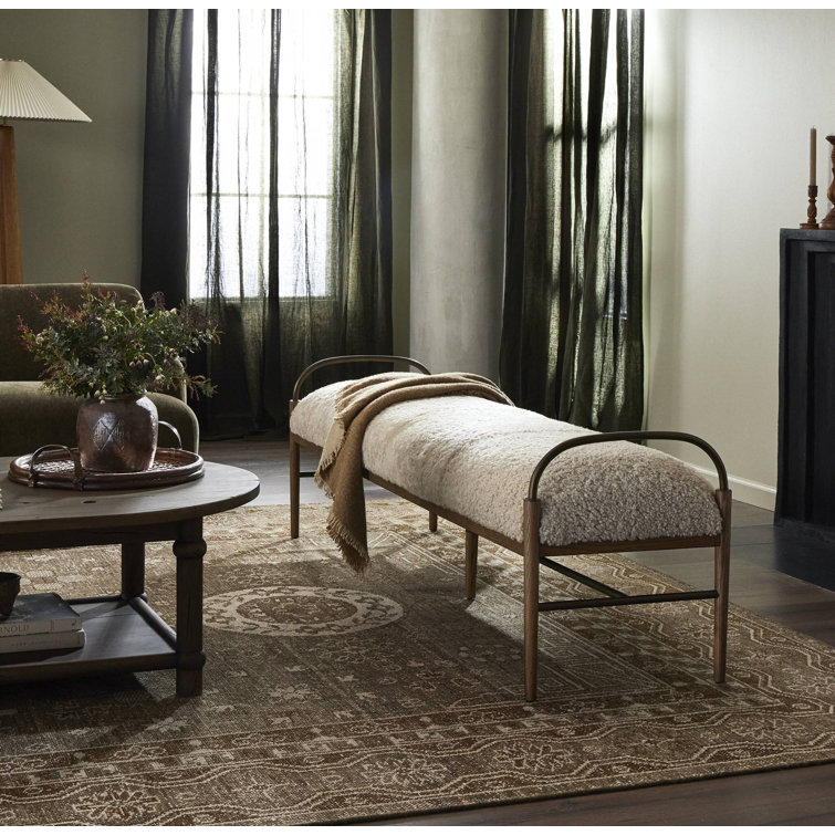 Demi 76" Beige Shearling and Iron Accent Bench