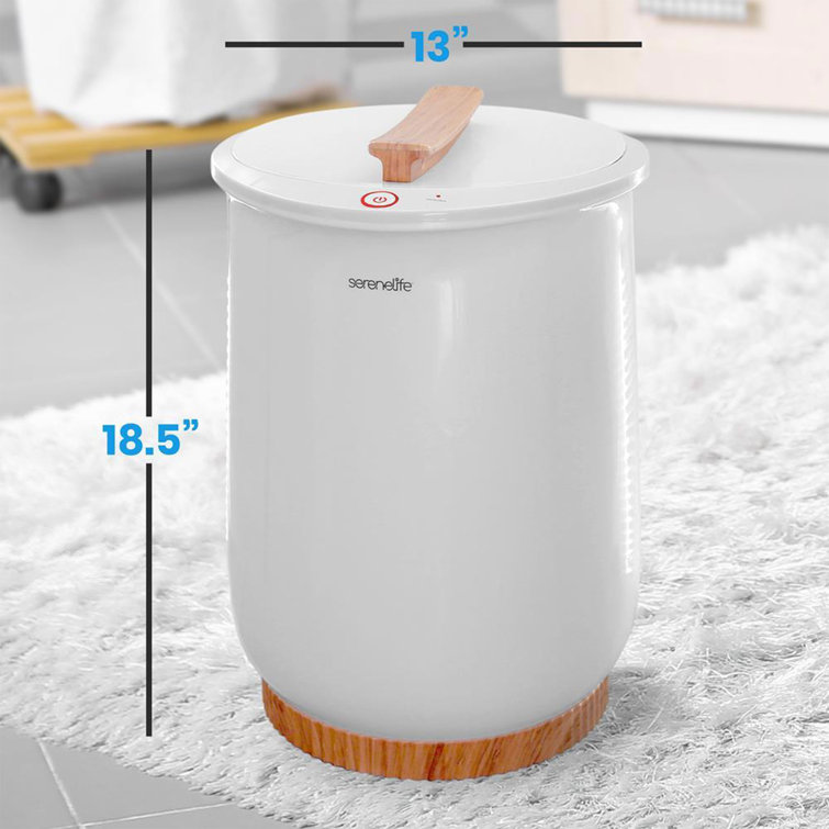 SereneLife White and Bamboo Electric Bucket Towel Warmer