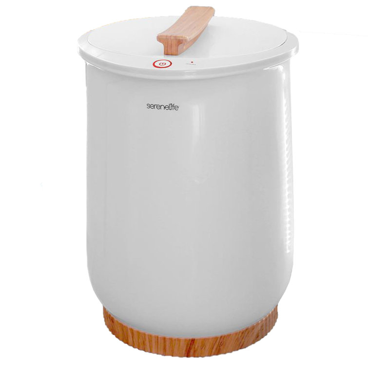 SereneLife White and Bamboo Electric Bucket Towel Warmer