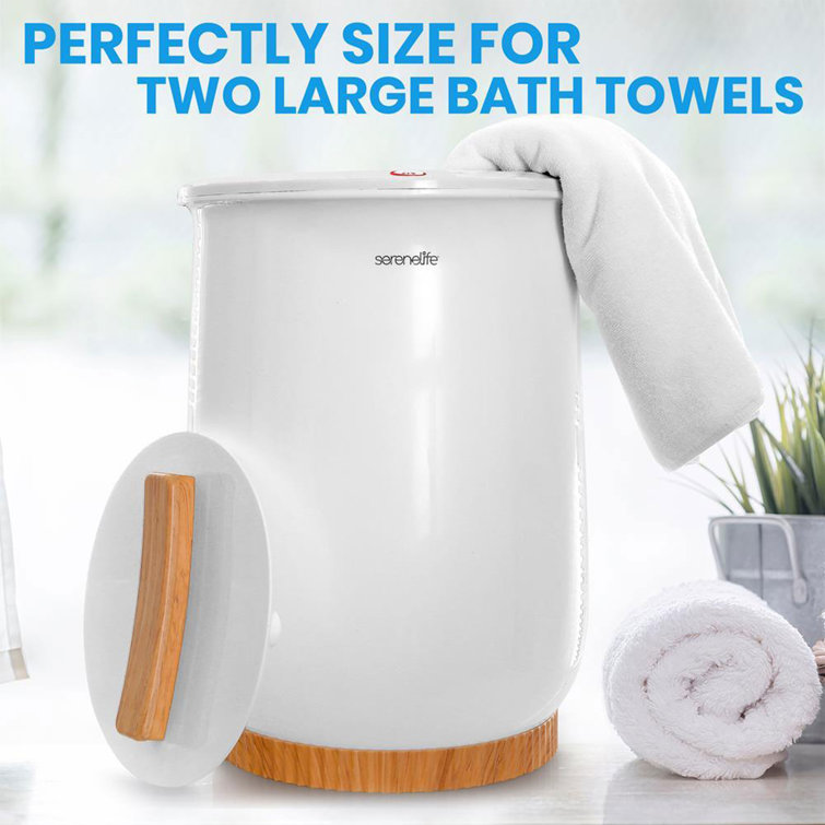 SereneLife White and Bamboo Electric Bucket Towel Warmer