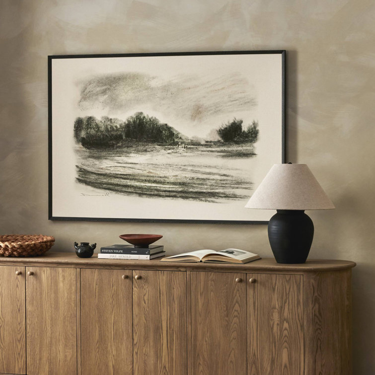 Meadow Landscape Print on Canvas with Black Frame