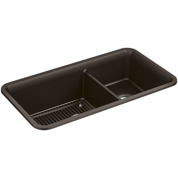 Matte Brown Stone Double Bowl Undermount Kitchen Sink
