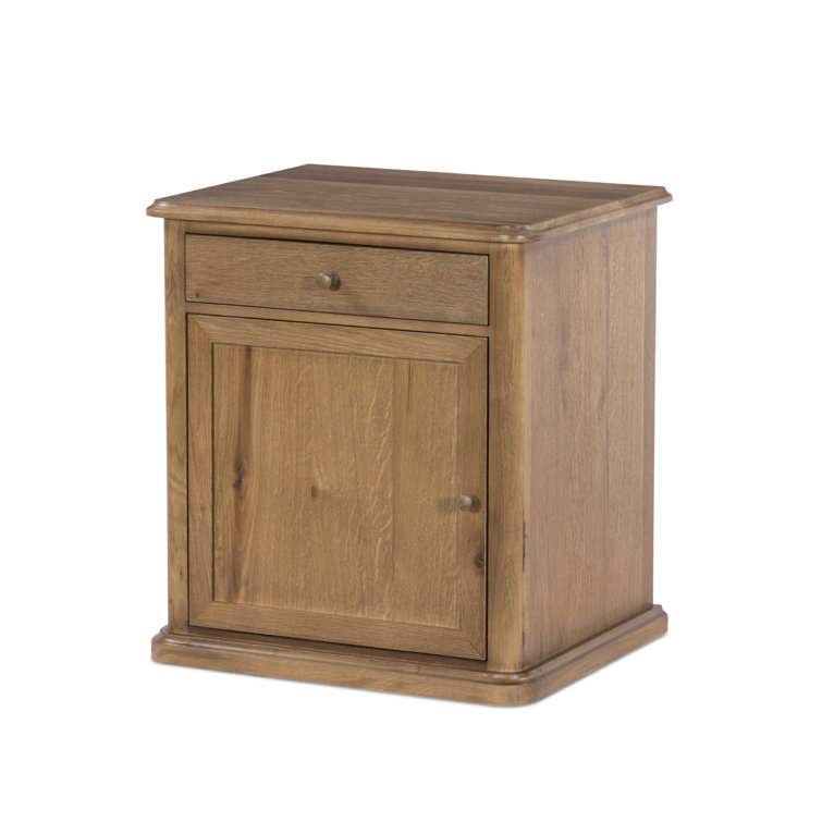 Saddle Brown Oak Veneer 1-Drawer Nightstand with Cabinet