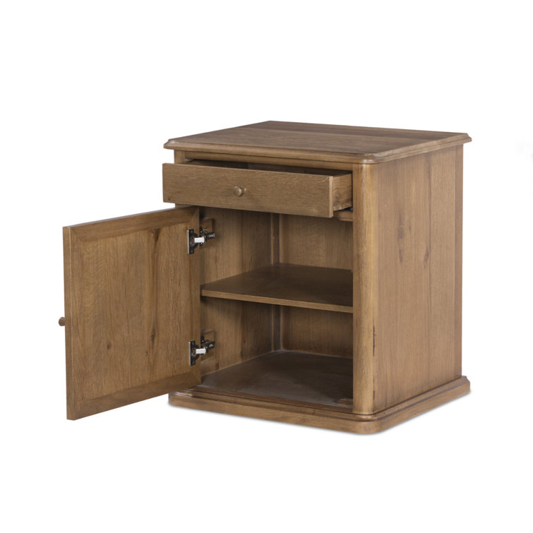 Saddle Brown Oak Veneer 1-Drawer Nightstand with Cabinet