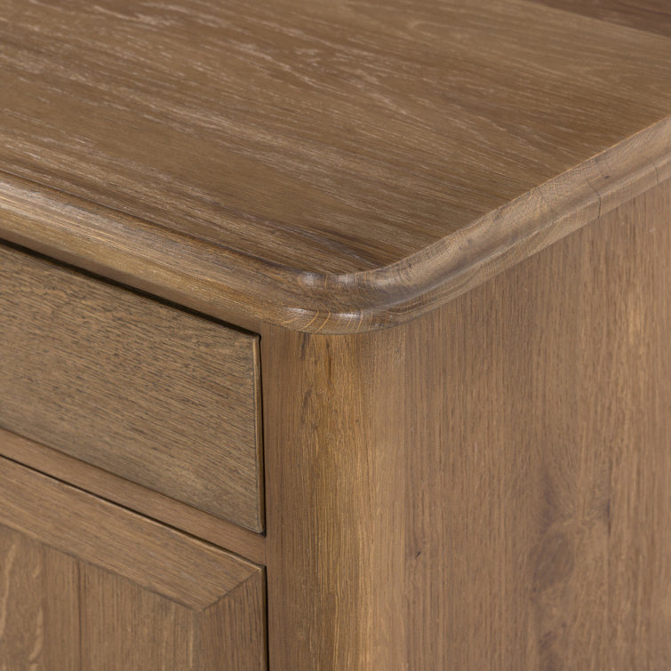 Saddle Brown Oak Veneer 1-Drawer Nightstand with Cabinet